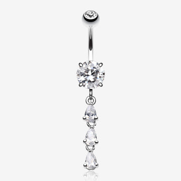 Sweet Cascading Gems Belly Button Ring-Clear Gem